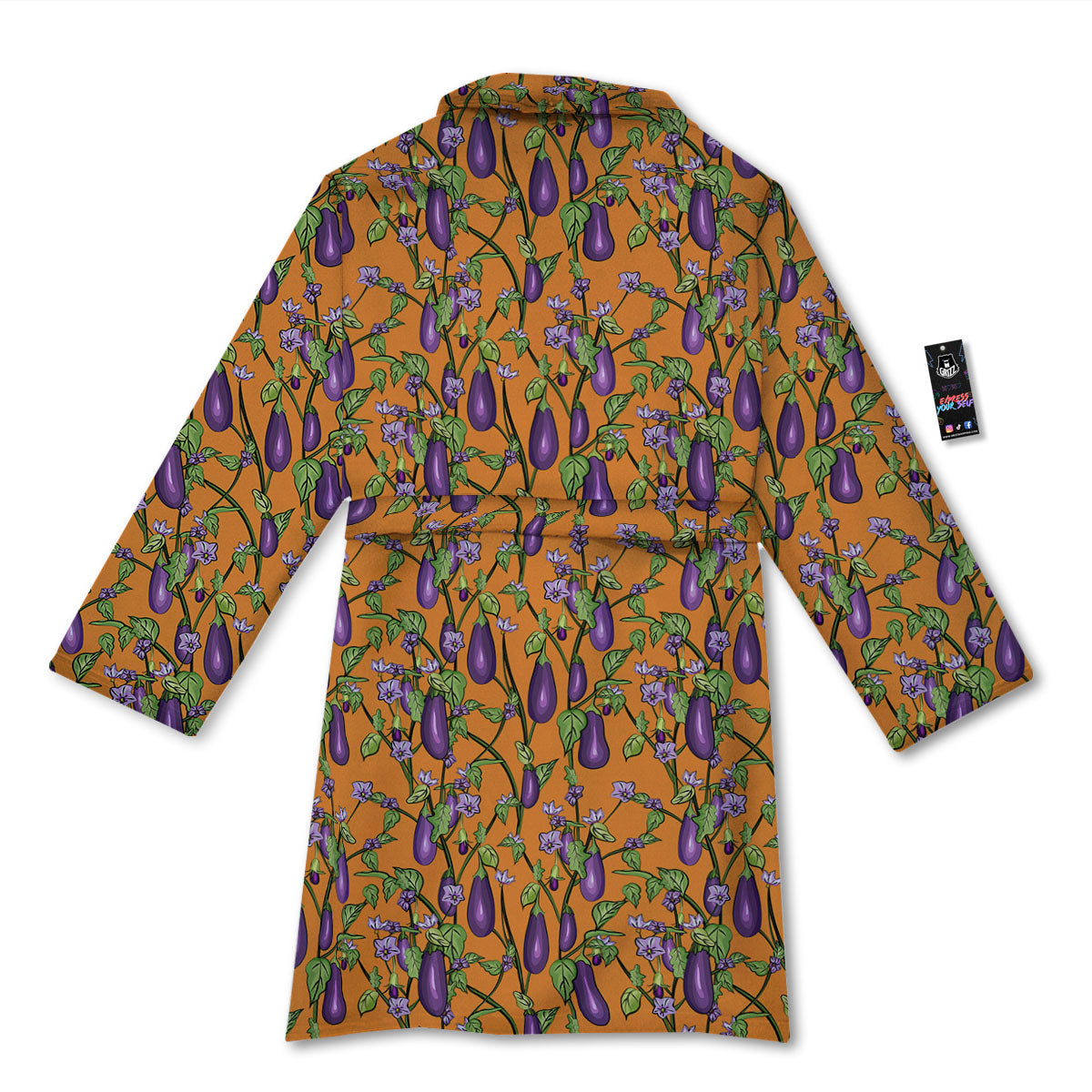 Flowers And Eggplant With Leaves Print Bathrobe-grizzshop