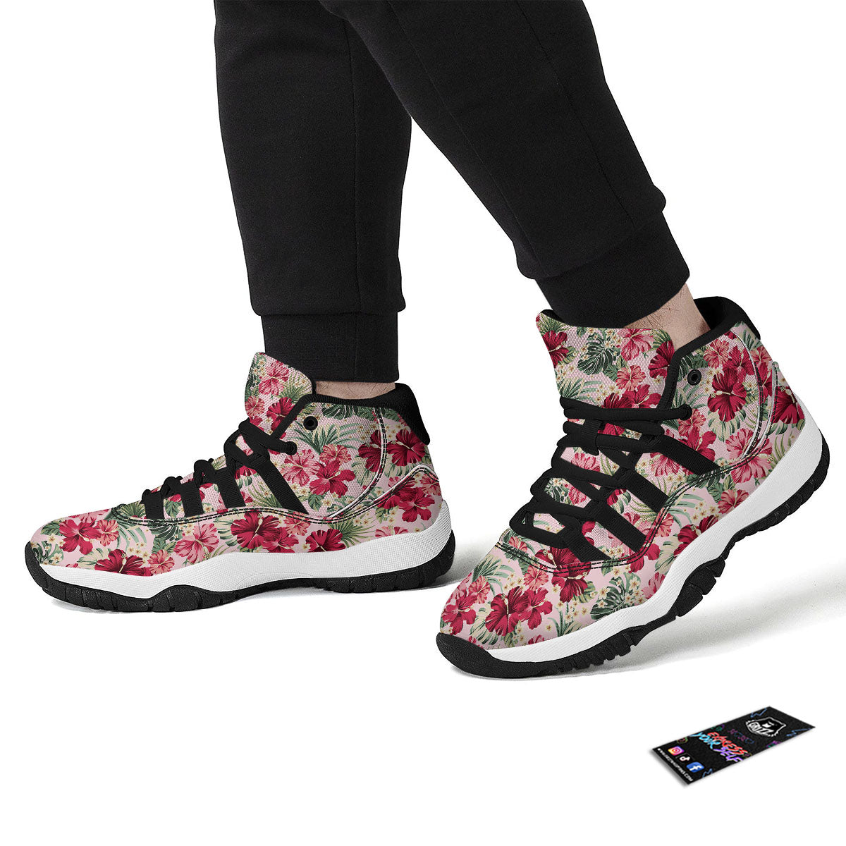 Flowers And Eggplant With Leaves Print Black Bball Shoes-grizzshop
