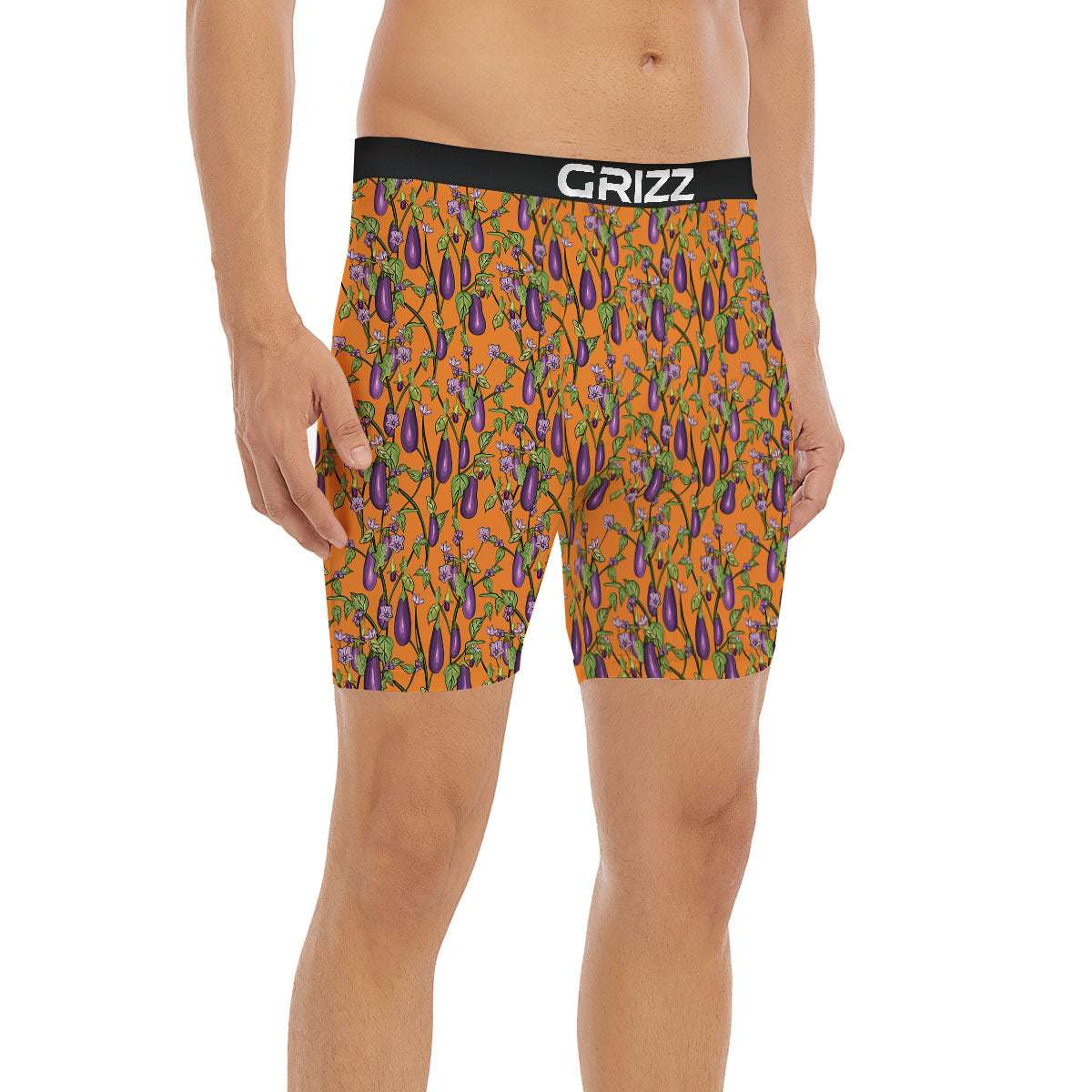 Flowers And Eggplant With Leaves Print Boxer Briefs-grizzshop