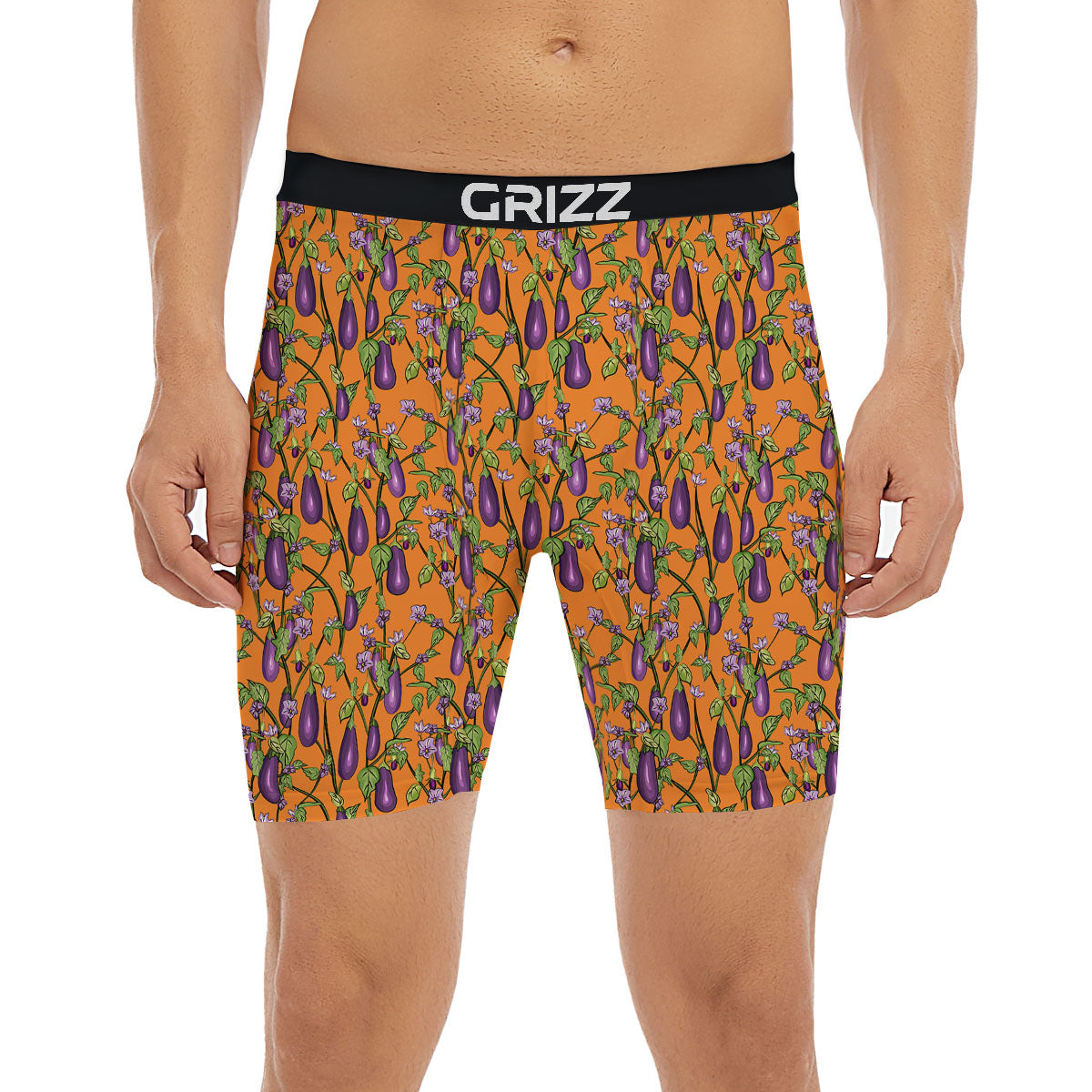 Flowers And Eggplant With Leaves Print Boxer Briefs-grizzshop