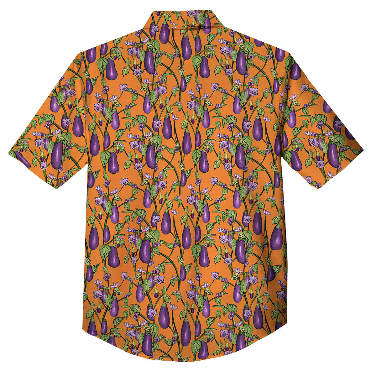 Flowers And Eggplant With Leaves Print Button Up Shirt-grizzshop