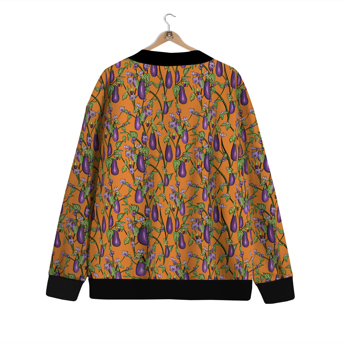 Flowers And Eggplant With Leaves Print Cardigan-grizzshop