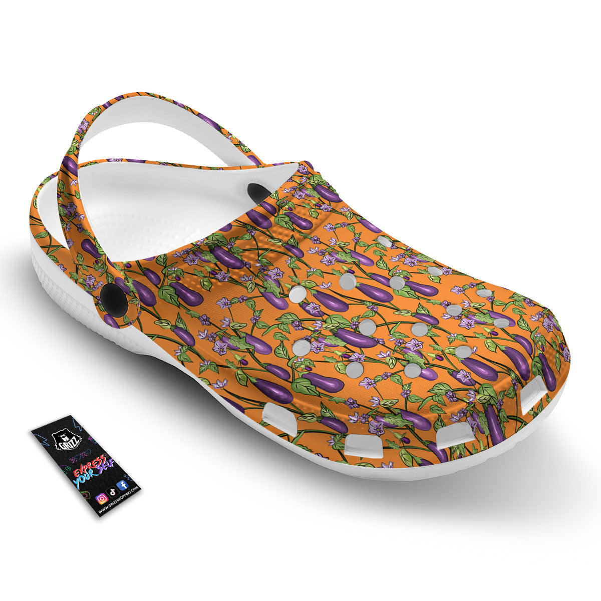 Flowers And Eggplant With Leaves Print Clog-grizzshop