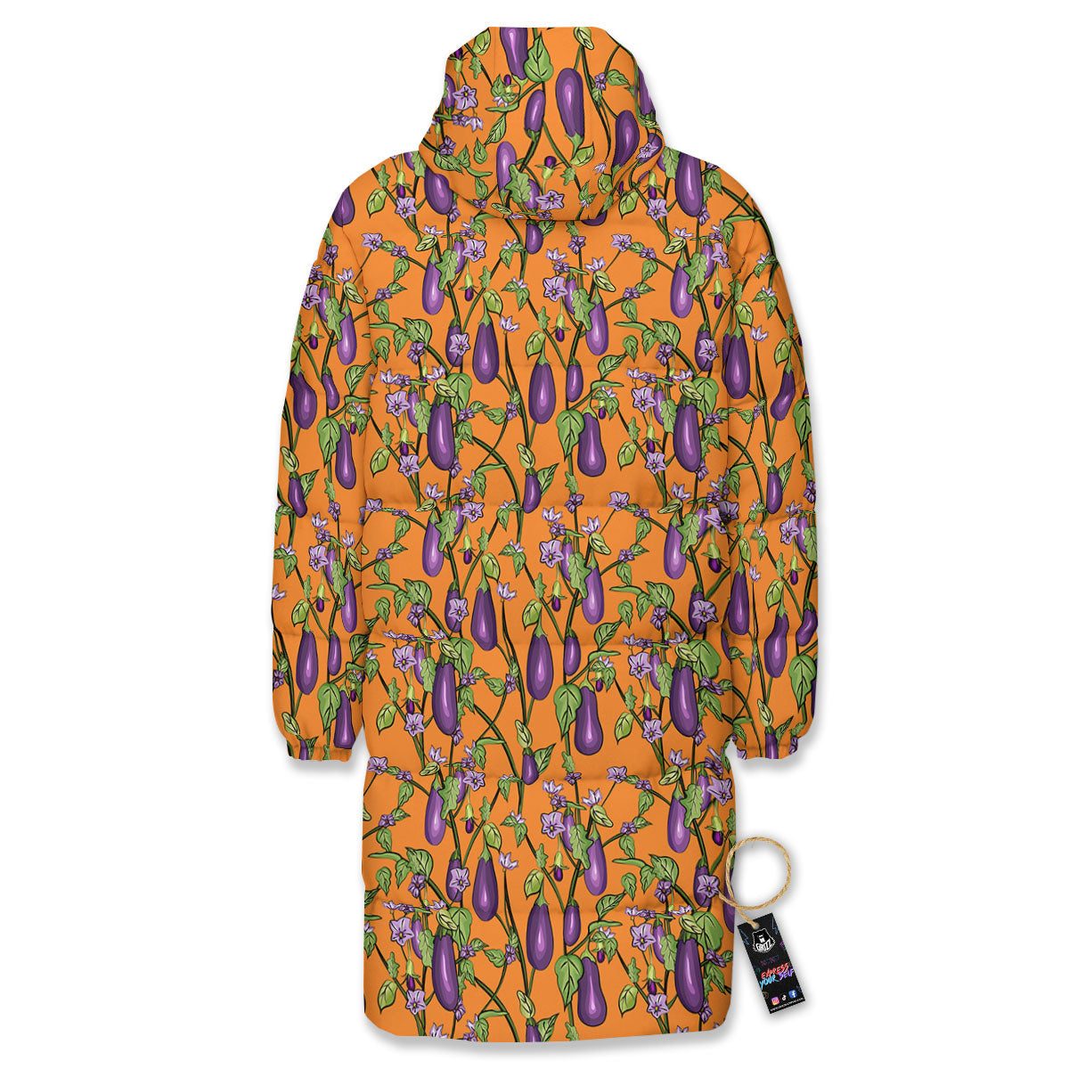 Flowers And Eggplant With Leaves Print Long Down Jacket-grizzshop