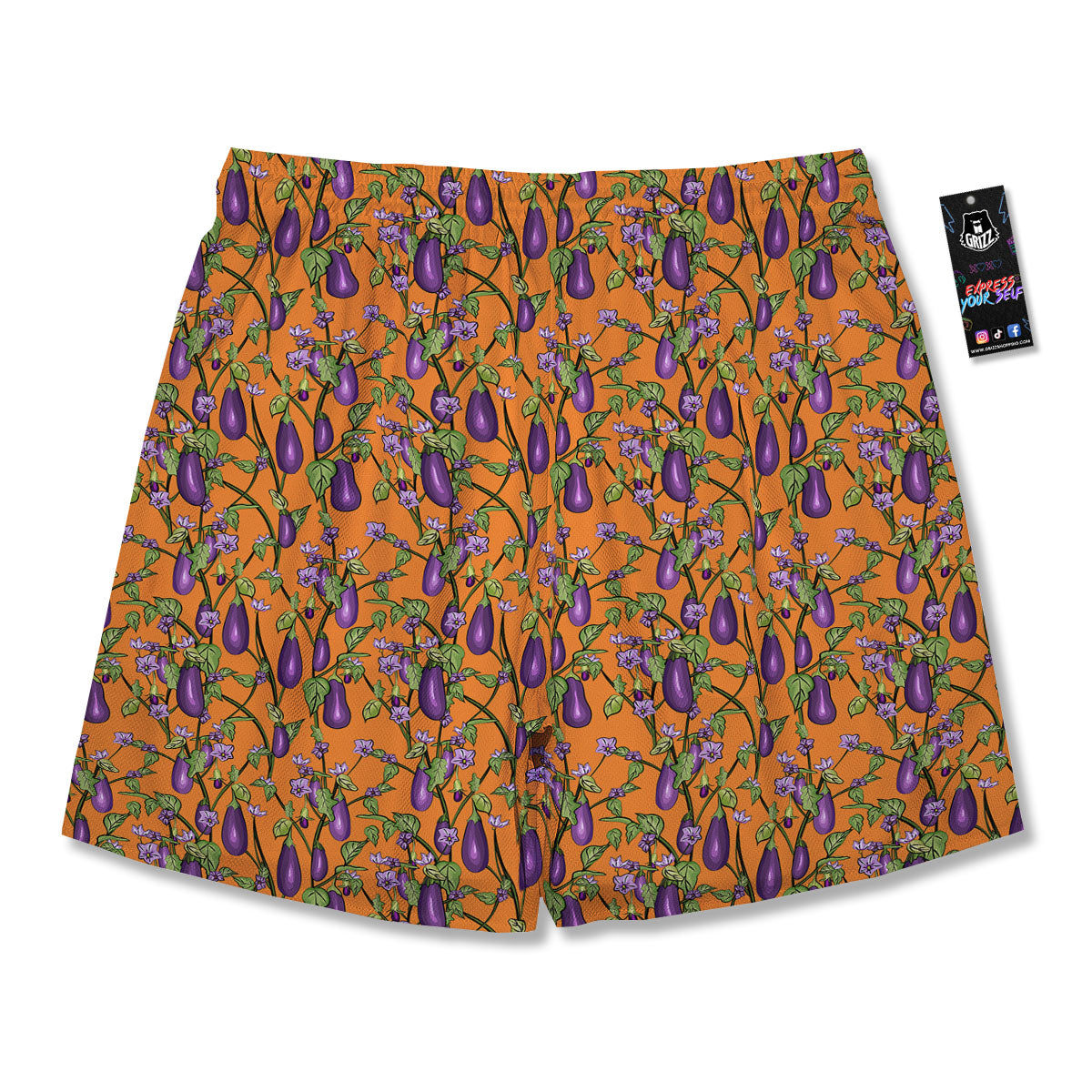 Flowers And Eggplant With Leaves Print Men's Running Shorts-grizzshop