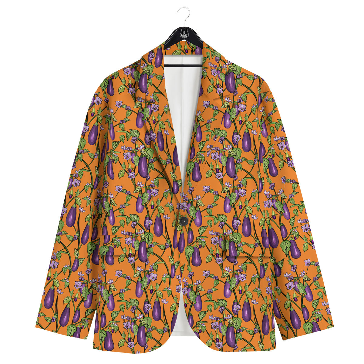 Flowers And Eggplant With Leaves Print Men's Sport Coat-grizzshop