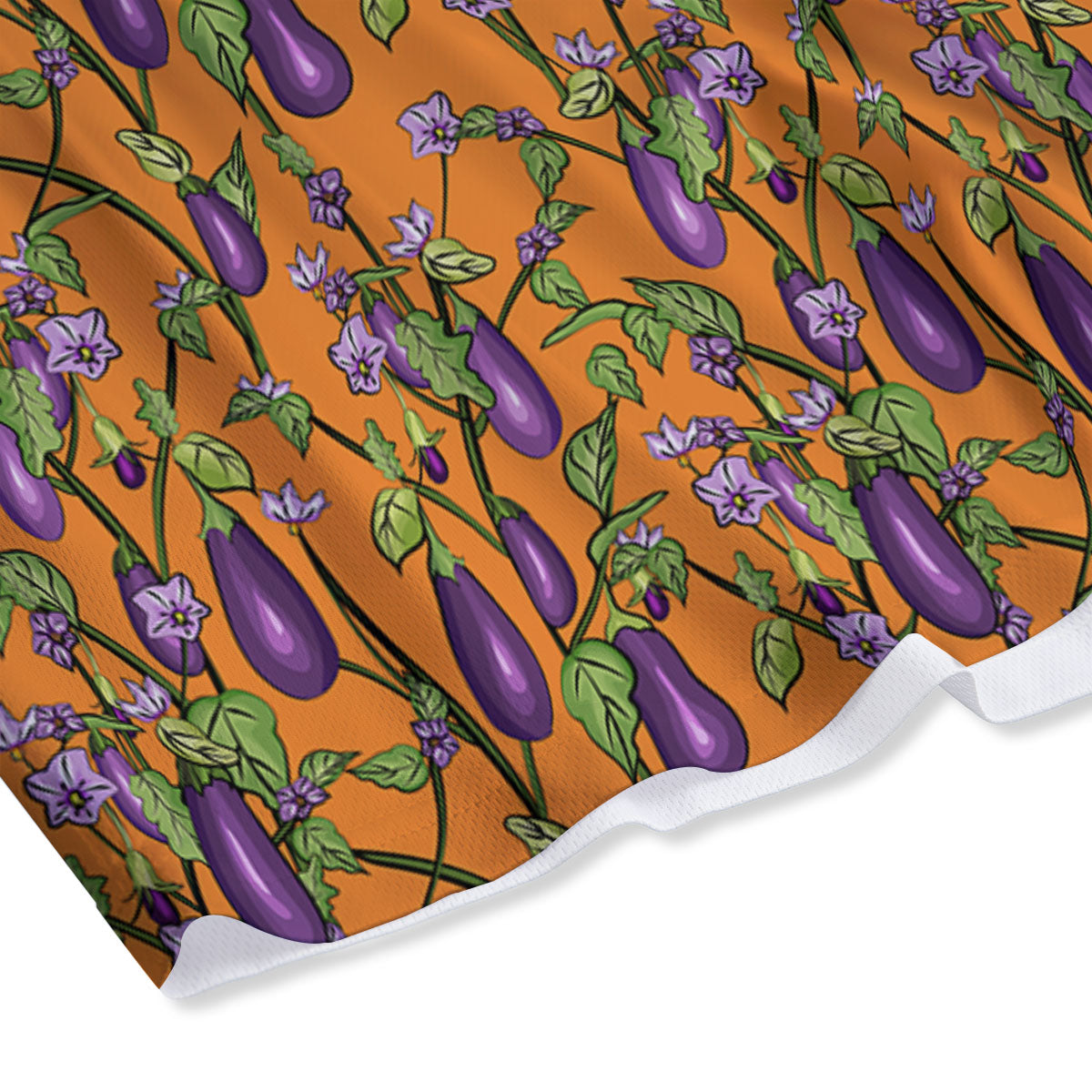 Flowers And Eggplant With Leaves Print Mesh Shorts