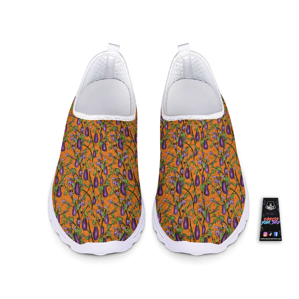 Flowers And Eggplant With Leaves Print Nurse Shoes-grizzshop