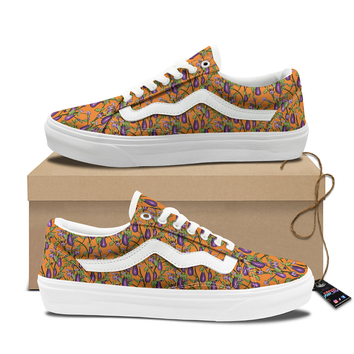 Flowers And Eggplant With Leaves Print Skate Shoes-grizzshop