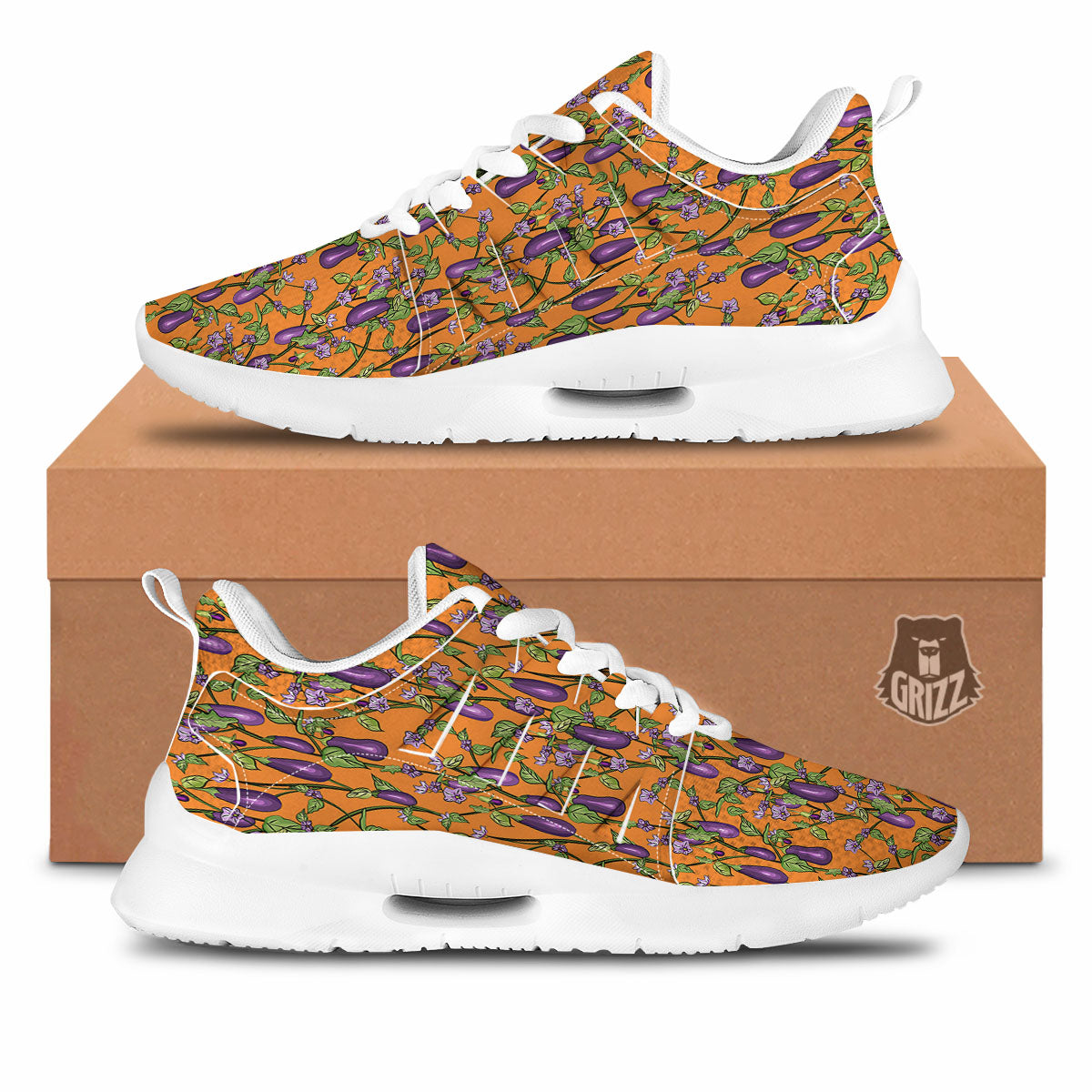 Flowers And Eggplant With Leaves Print Tennis Shoes-grizzshop