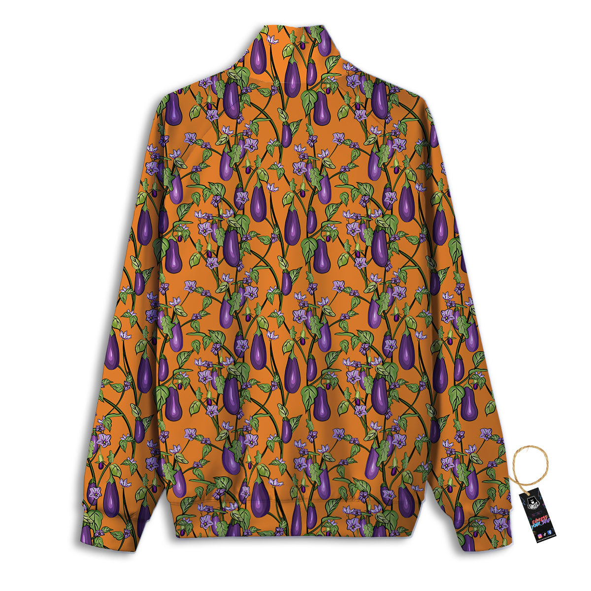 Flowers And Eggplant With Leaves Print Track Jacket-grizzshop