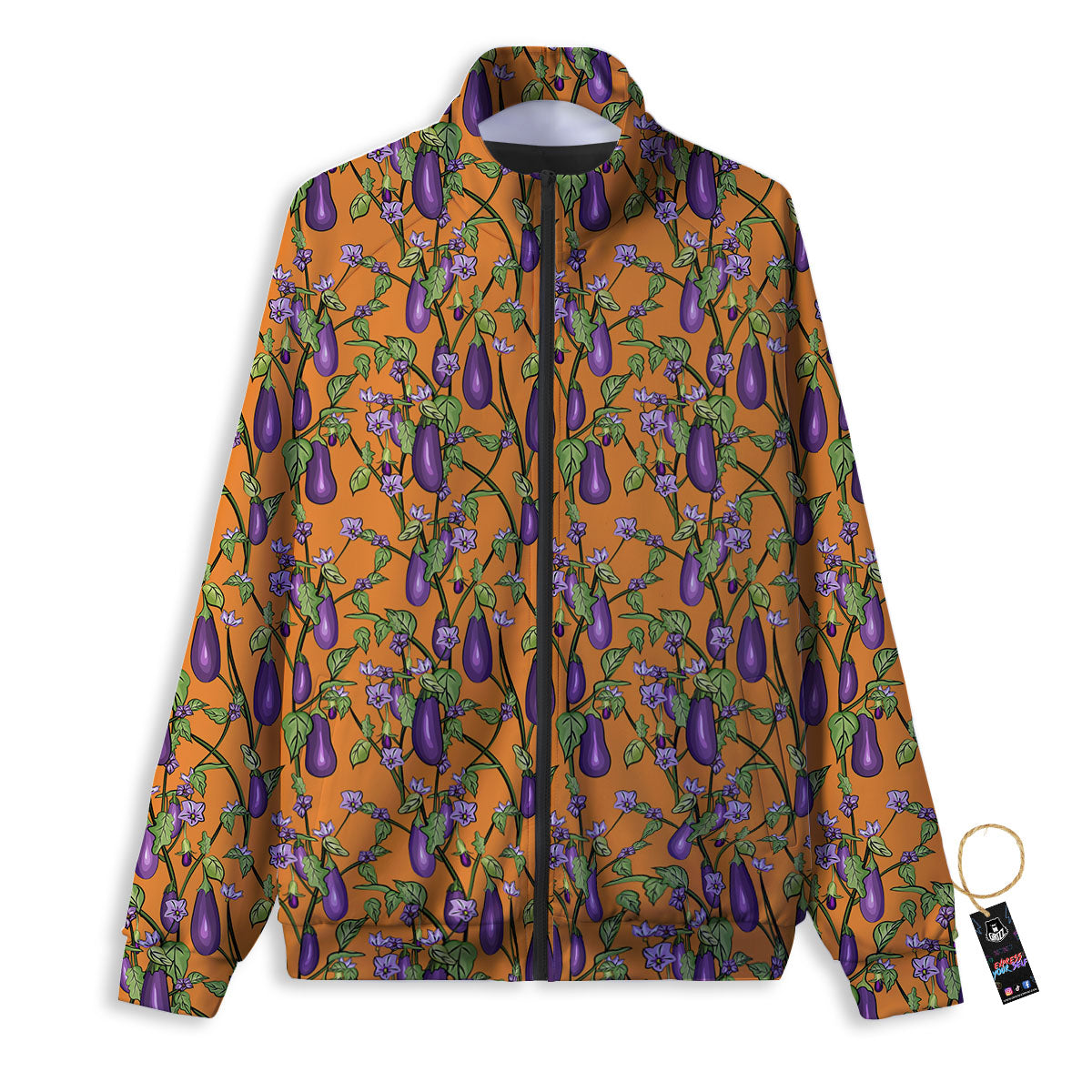 Flowers And Eggplant With Leaves Print Track Jacket-grizzshop