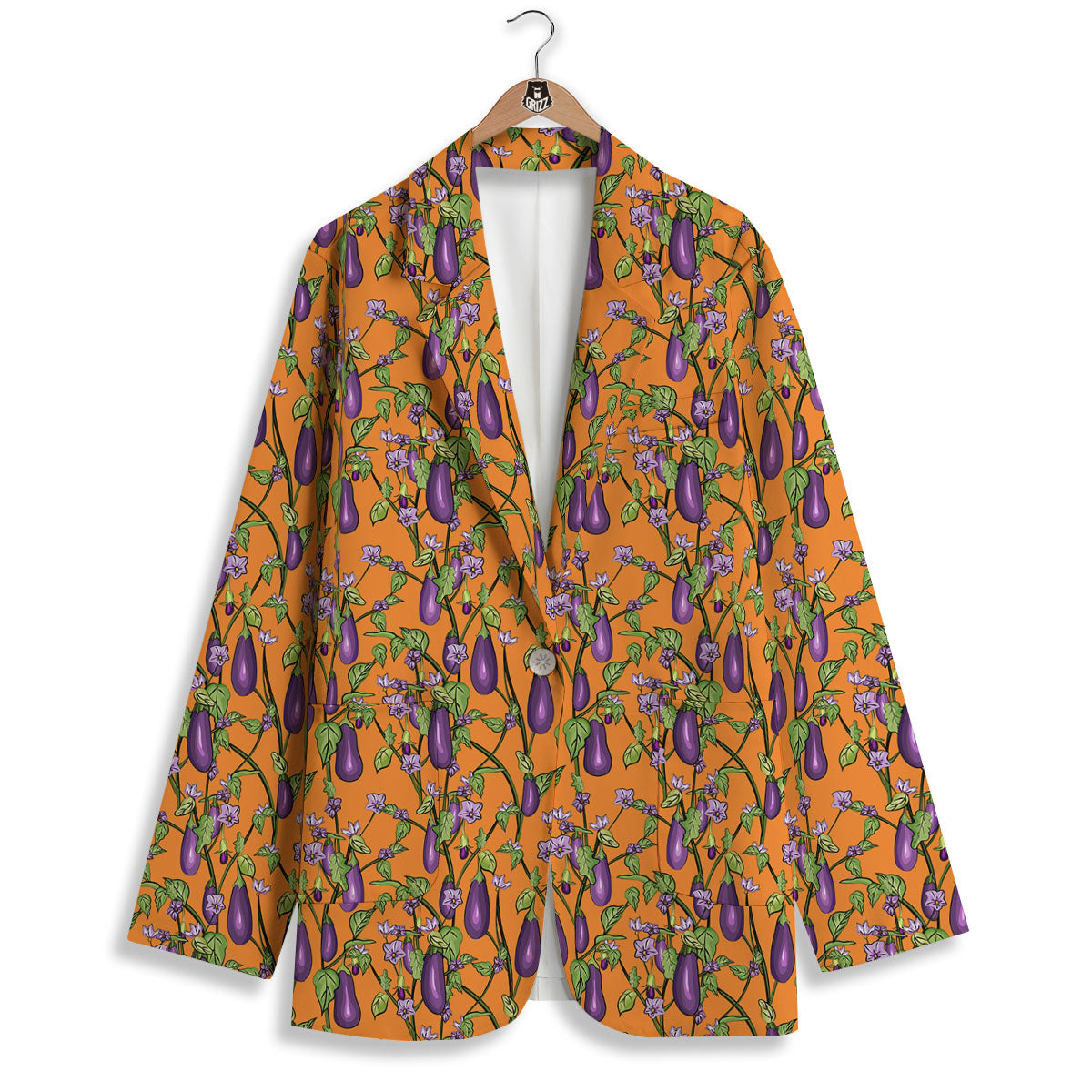 Flowers And Eggplant With Leaves Print Women's Blazer-grizzshop