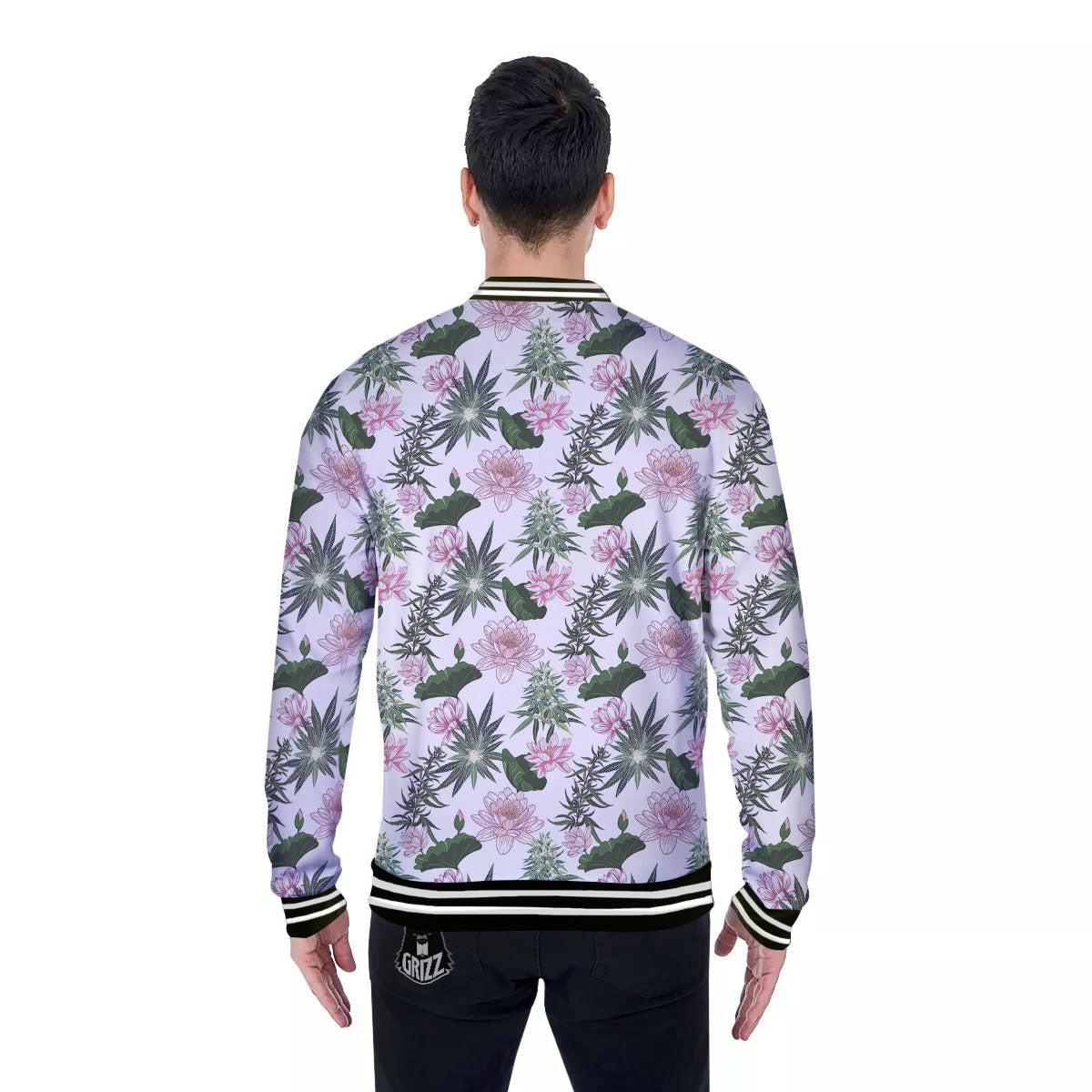 Flowers And Hemp Leaves Print Pattern Baseball Jacket-grizzshop