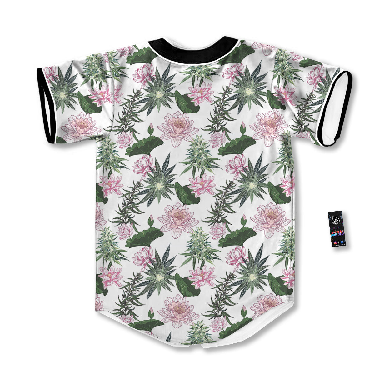 Flowers And Hemp Leaves Print Pattern Baseball Jersey-grizzshop