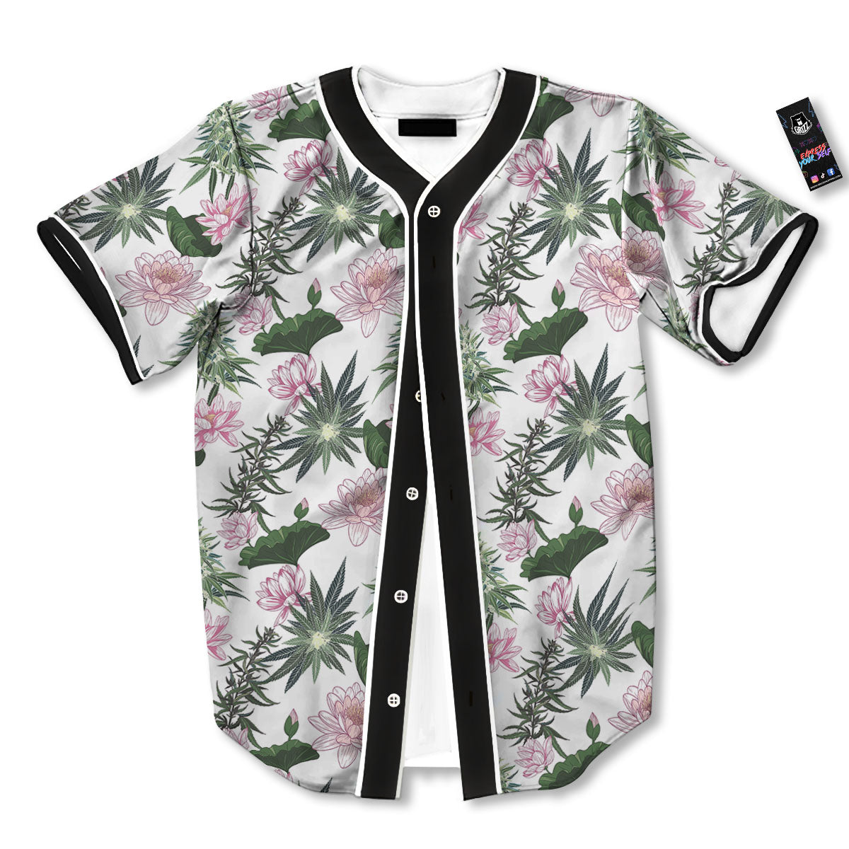 Flowers And Hemp Leaves Print Pattern Baseball Jersey-grizzshop