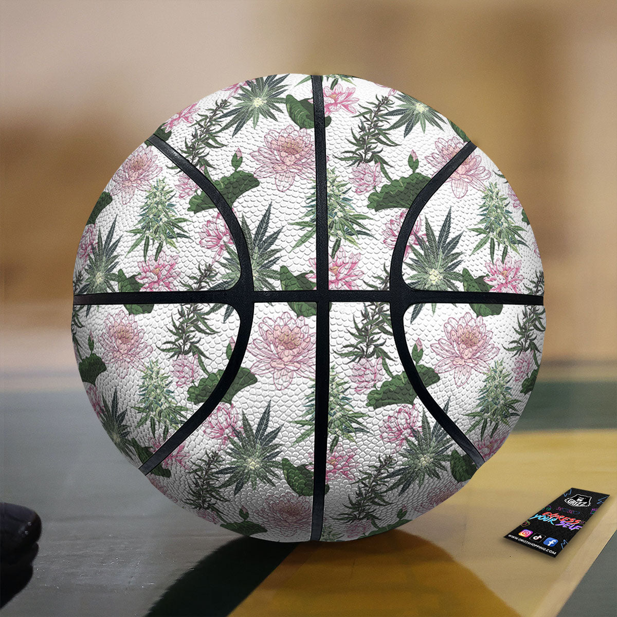 Flowers And Hemp Leaves Print Pattern Basketball-grizzshop