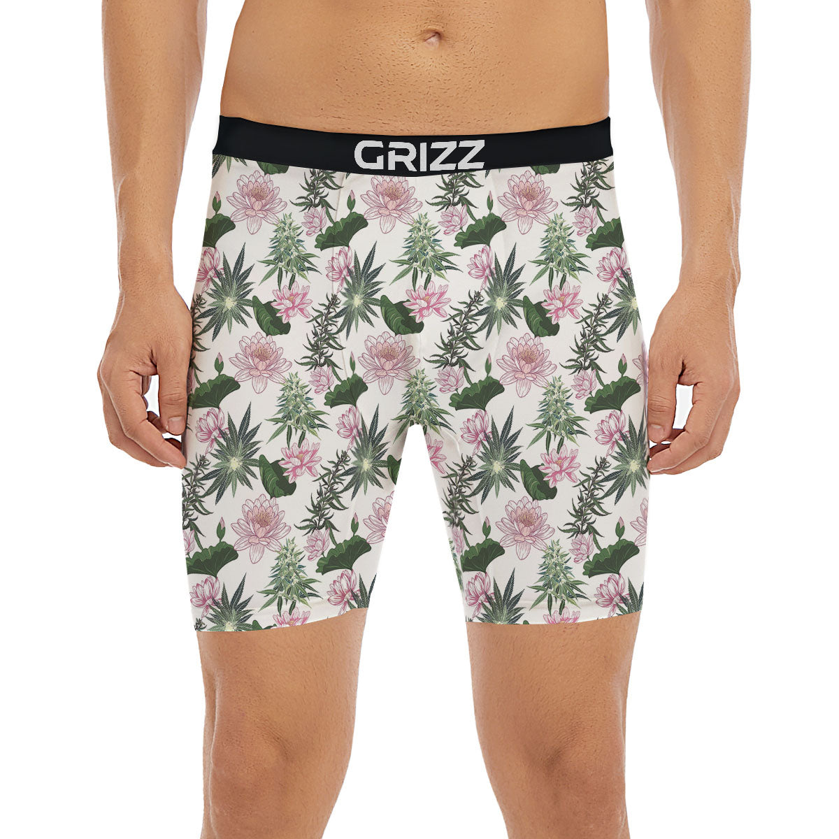 Flowers And Hemp Leaves Print Pattern Boxer Briefs-grizzshop
