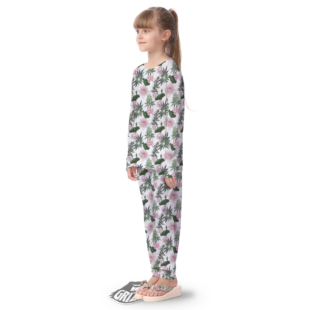 Flowers And Hemp Leaves Print Pattern Kid's Pajamas-grizzshop