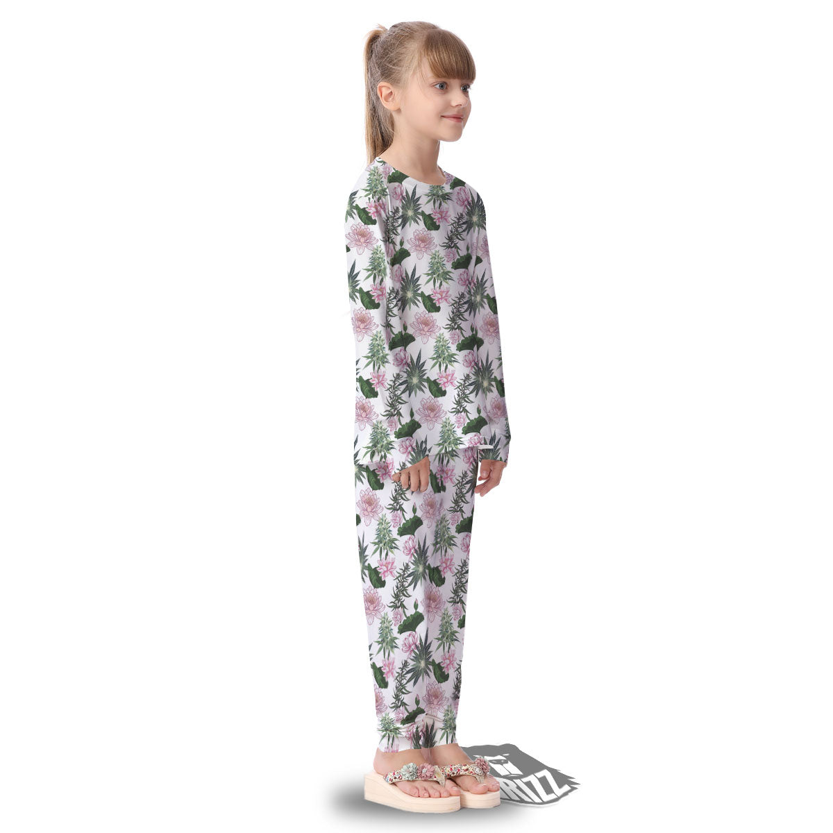Flowers And Hemp Leaves Print Pattern Kid's Pajamas-grizzshop