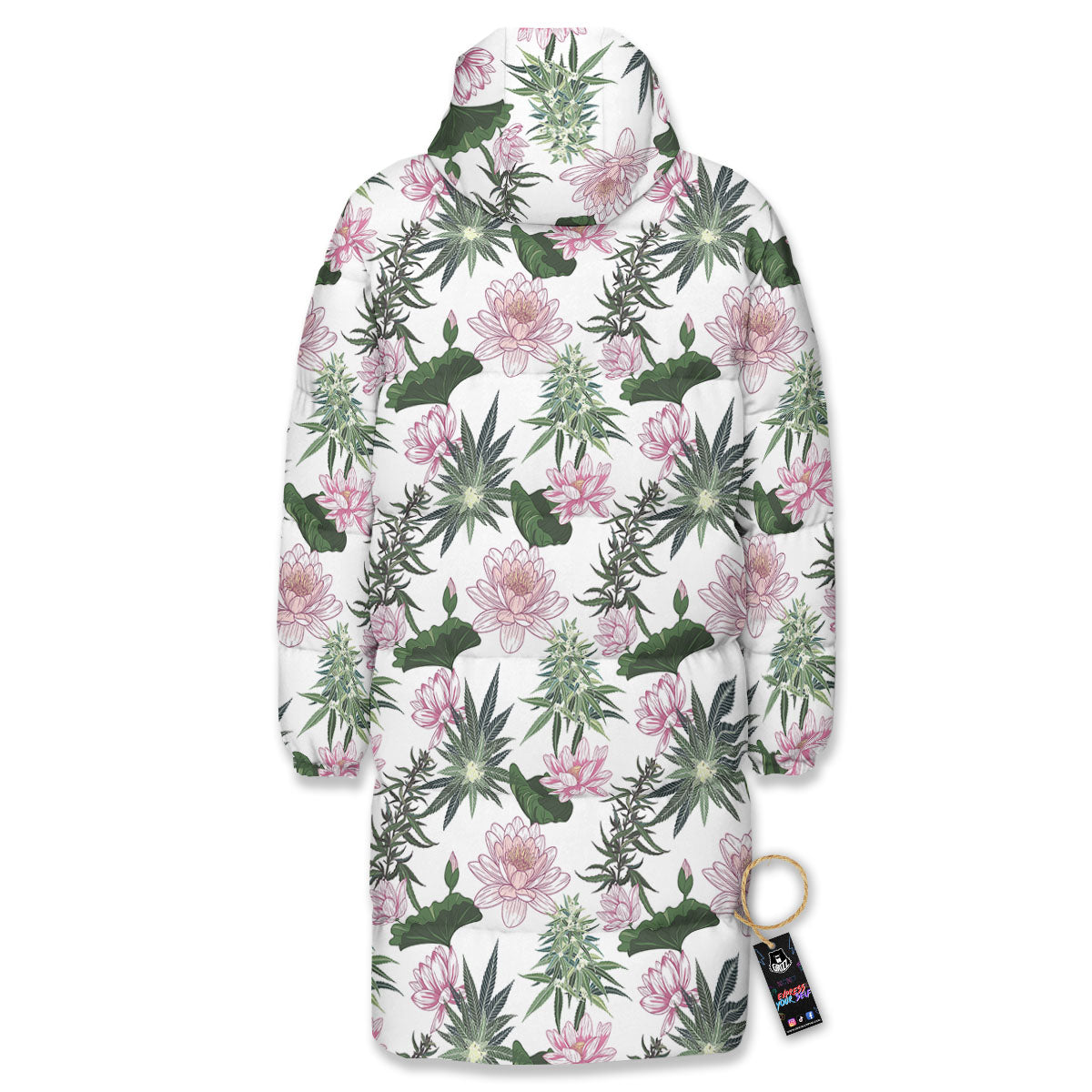 Flowers And Hemp Leaves Print Pattern Long Down Jacket-grizzshop