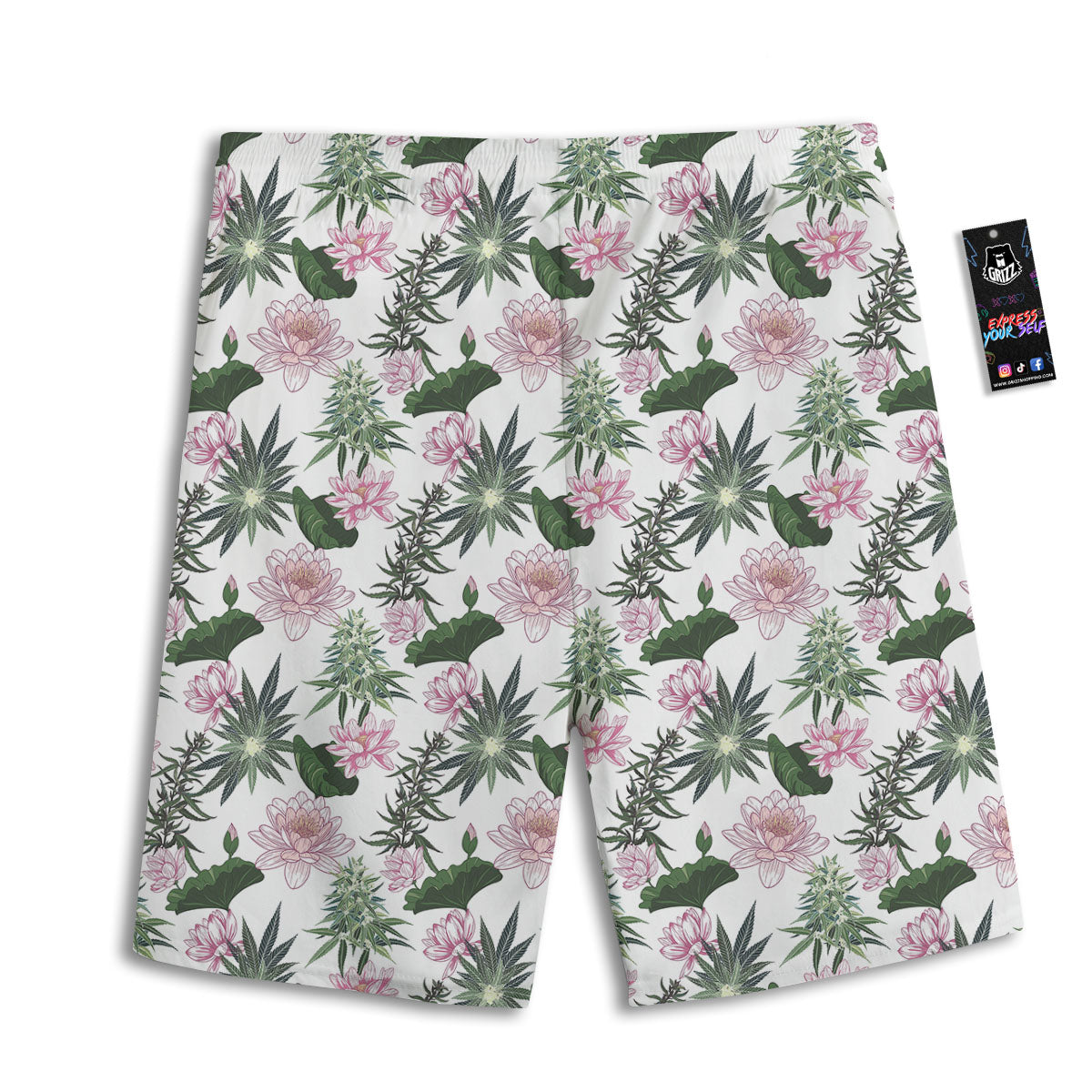 Flowers And Hemp Leaves Print Pattern Men's Athletic Shorts-grizzshop