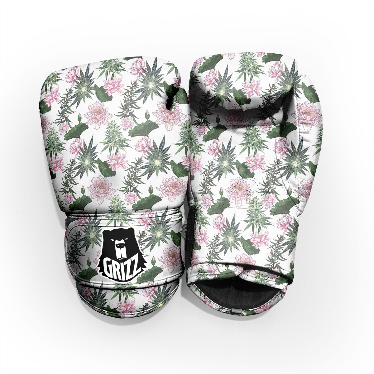 Flowers And Hemp Leaves Print Pattern Sparring Gloves-grizzshop