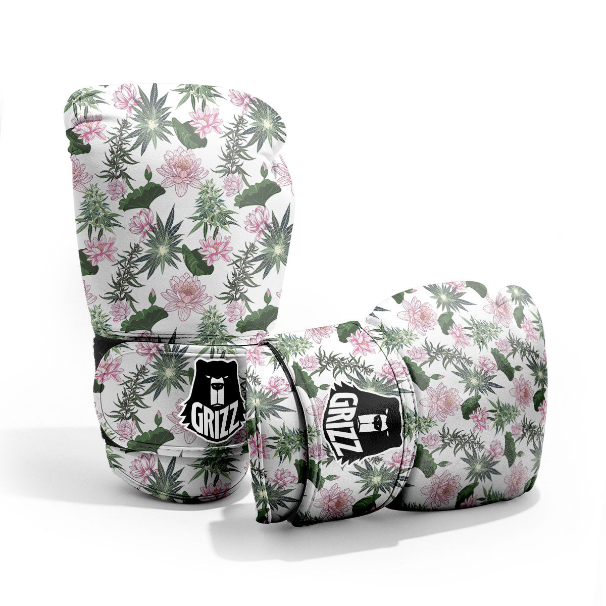 Flowers And Hemp Leaves Print Pattern Sparring Gloves-grizzshop