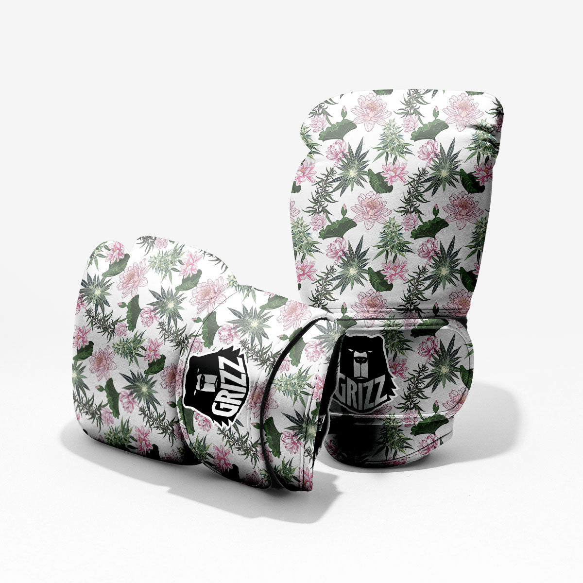 Flowers And Hemp Leaves Print Pattern Sparring Gloves-grizzshop