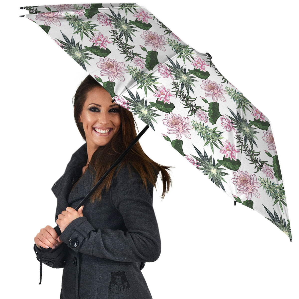 Flowers And Hemp Leaves Print Pattern Umbrella-grizzshop