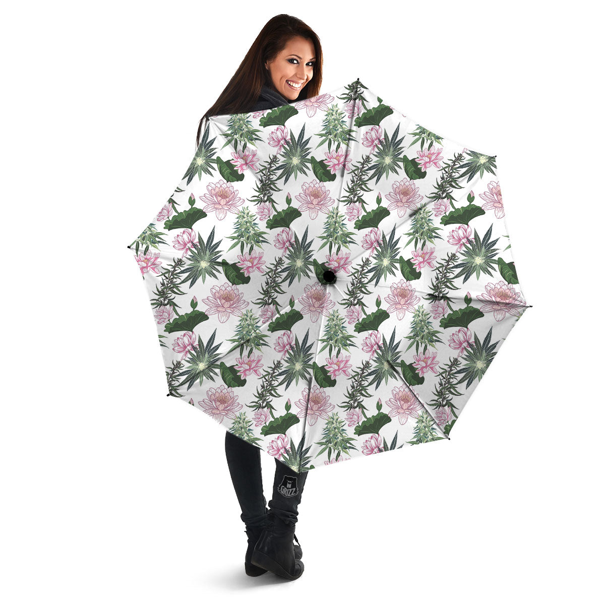 Flowers And Hemp Leaves Print Pattern Umbrella-grizzshop