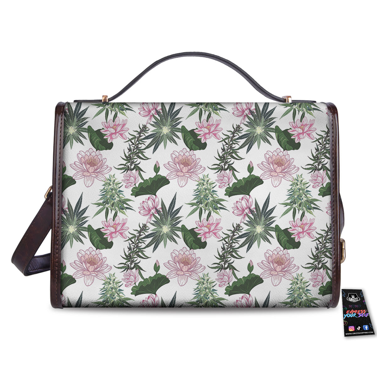 Flowers And Hemp Leaves Print Pattern Women's Satchel Bag-grizzshop