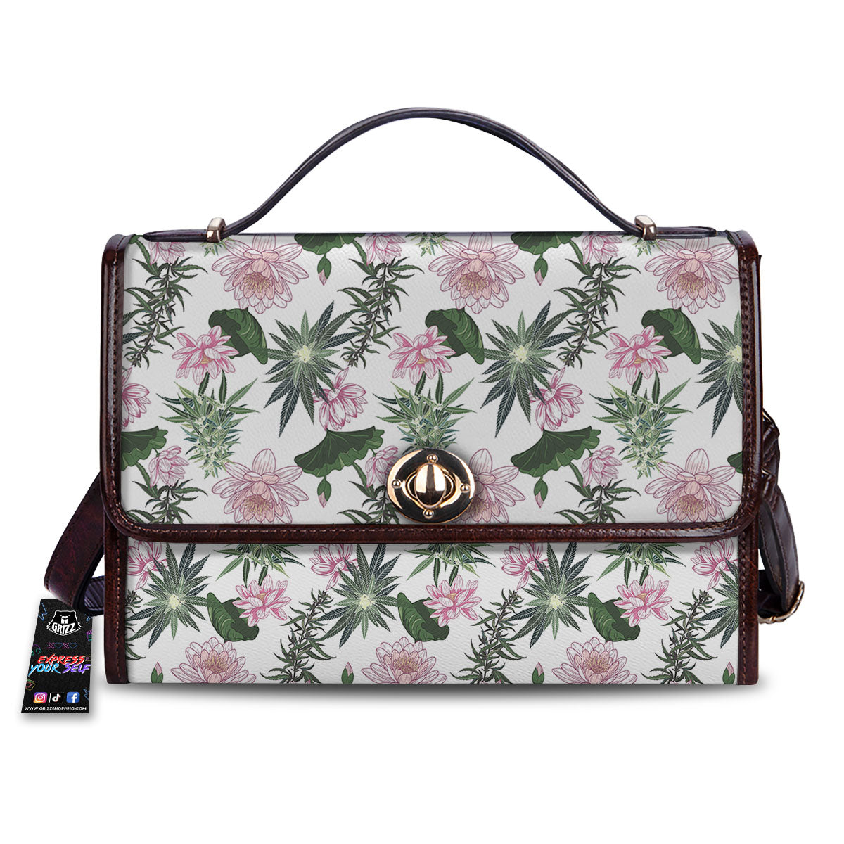 Flowers And Hemp Leaves Print Pattern Women's Satchel Bag-grizzshop