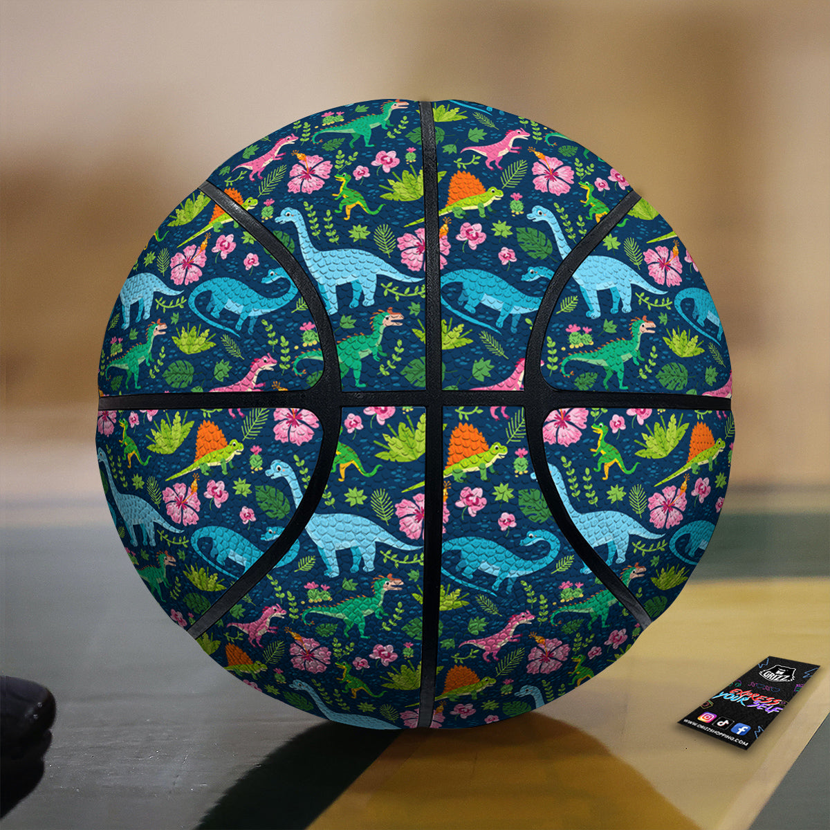 Flowers And Leaves Cute Dino Print Basketball-grizzshop