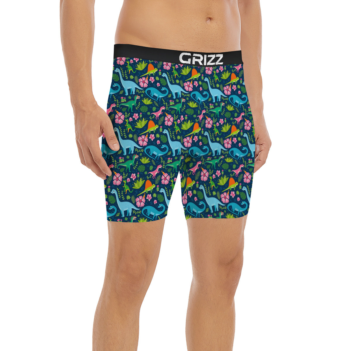 Flowers And Leaves Cute Dino Print Boxer Briefs-grizzshop