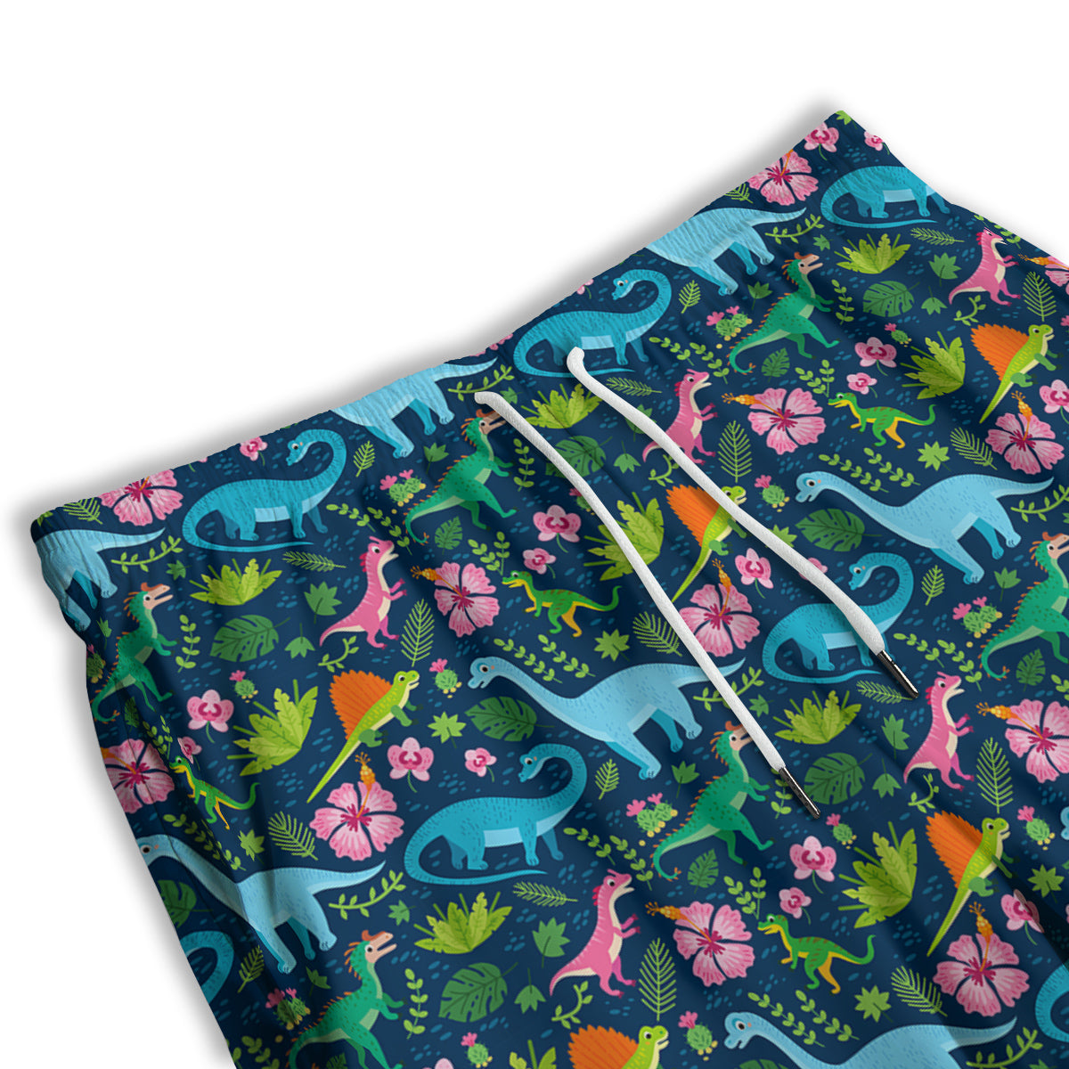 Flowers And Leaves Cute Dino Print Men's Athletic Shorts-grizzshop