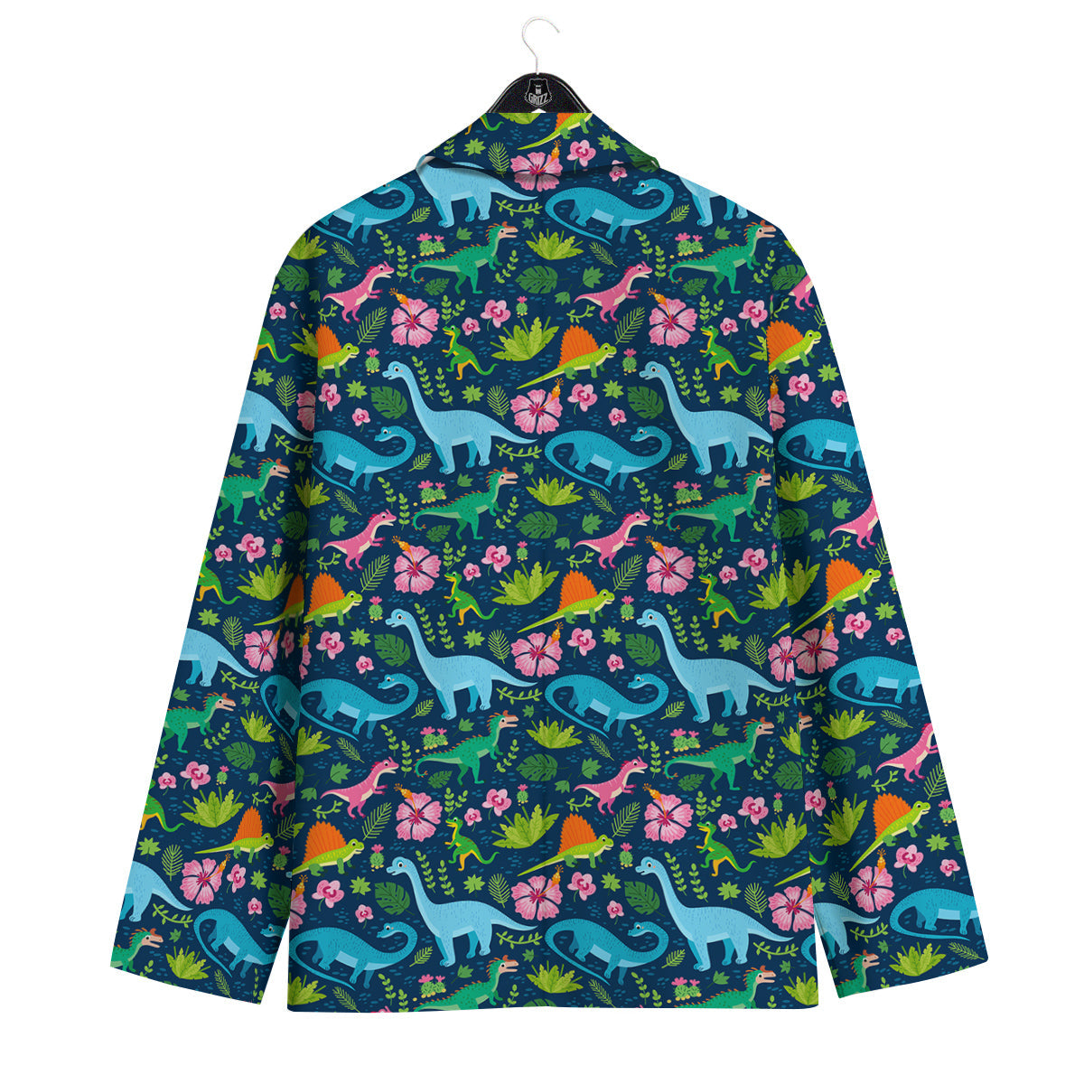 Flowers And Leaves Cute Dino Print Men's Sport Coat-grizzshop