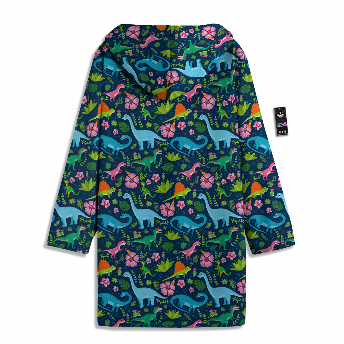 Flowers And Leaves Cute Dino Print Men's Windbreaker Jacket-grizzshop