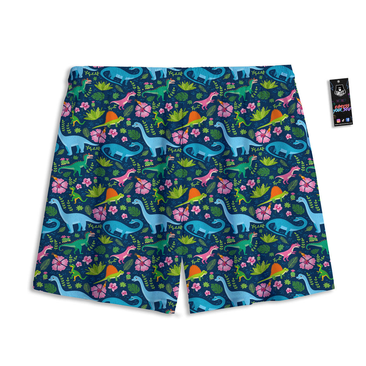 Flowers And Leaves Cute Dino Print Mesh Shorts-grizzshop