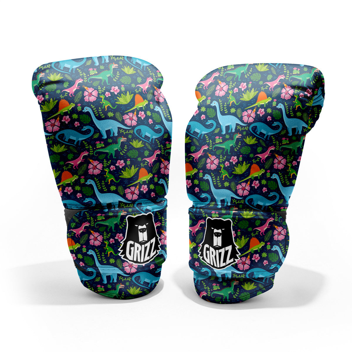 Flowers And Leaves Cute Dino Print Sparring Gloves-grizzshop