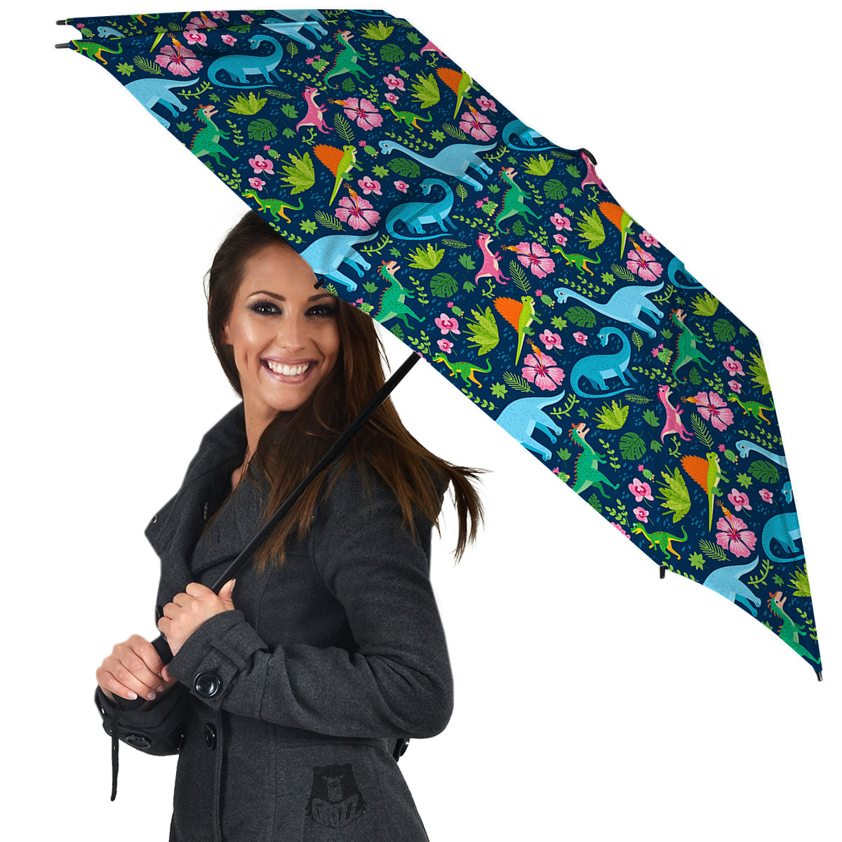 Flowers And Leaves Cute Dino Print Umbrella-grizzshop