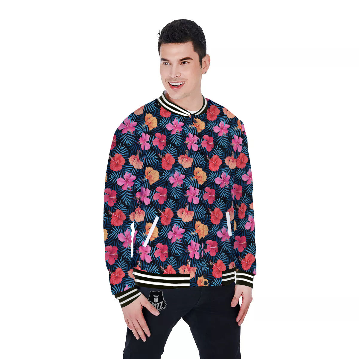 Flowers Exotic Hibiscus Print Pattern Baseball Jacket-grizzshop