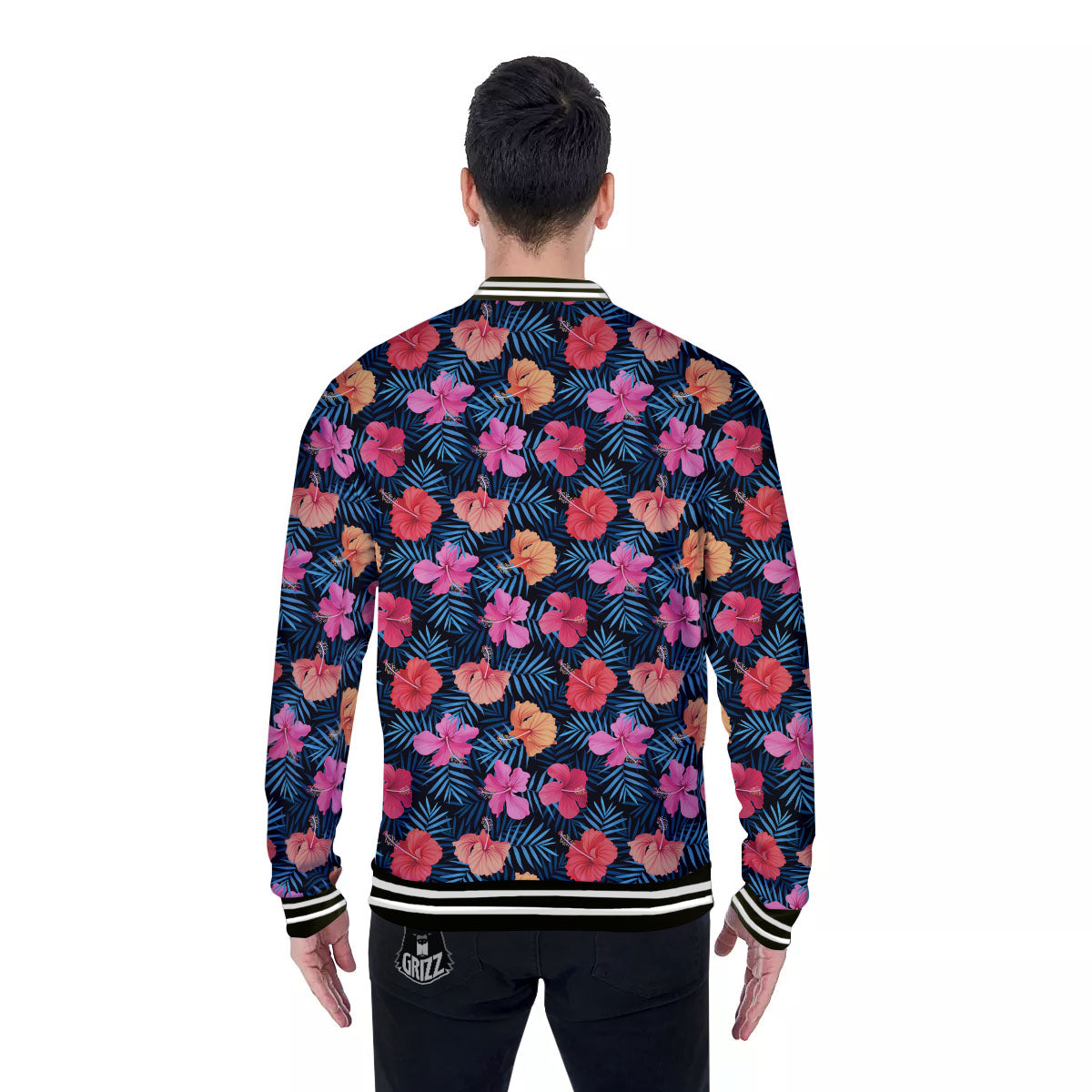 Flowers Exotic Hibiscus Print Pattern Baseball Jacket-grizzshop