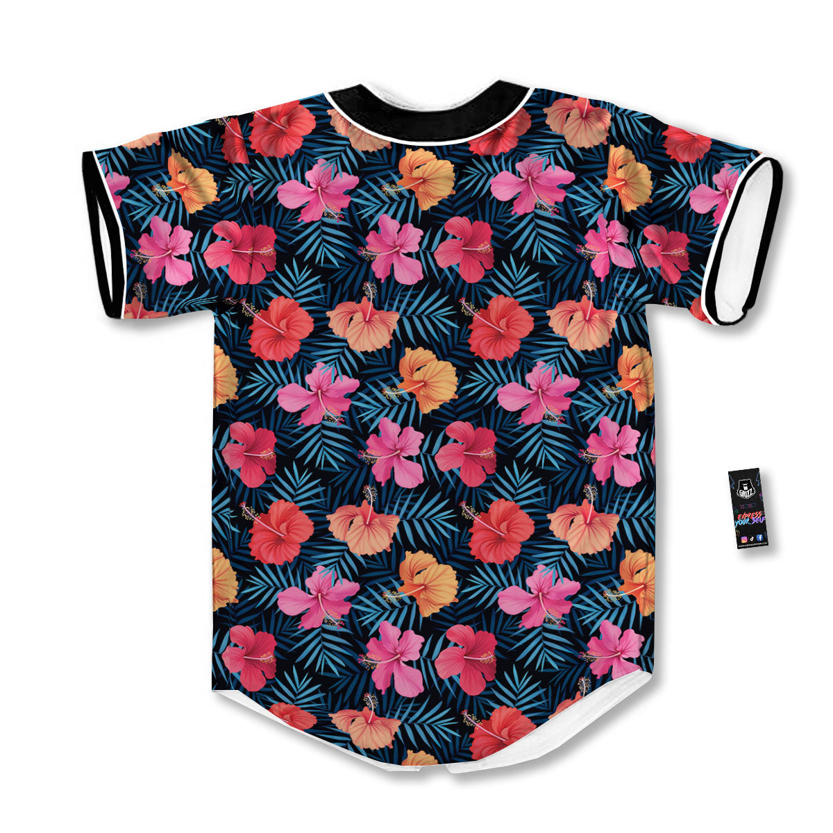 Flowers Exotic Hibiscus Print Pattern Baseball Jersey-grizzshop