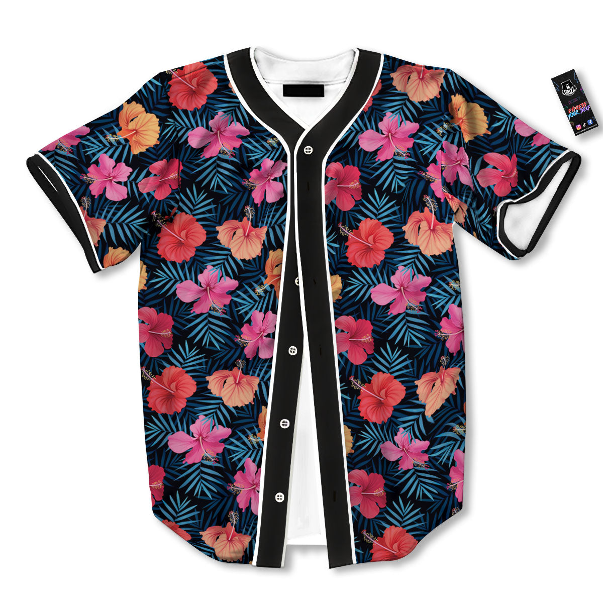 Flowers Exotic Hibiscus Print Pattern Baseball Jersey-grizzshop