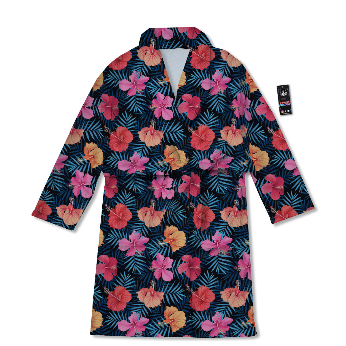 Flowers Exotic Hibiscus Print Pattern Bathrobe-grizzshop
