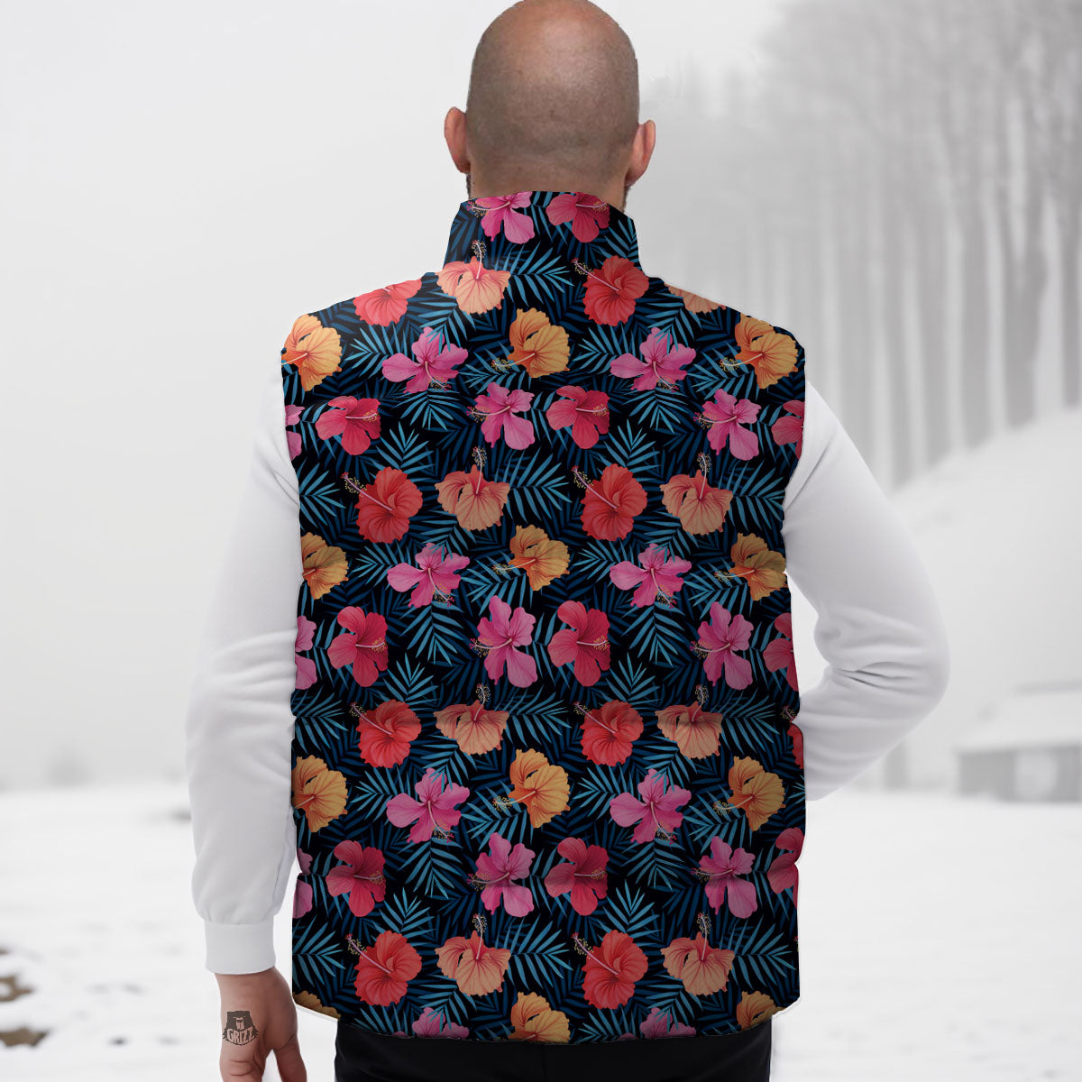 Flowers Exotic Hibiscus Print Pattern Down Vest