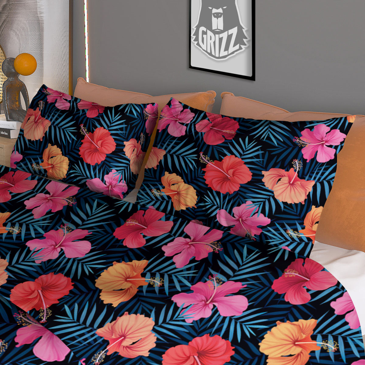 Flowers Exotic Hibiscus Print Pattern Duvet Cover Bedding Set