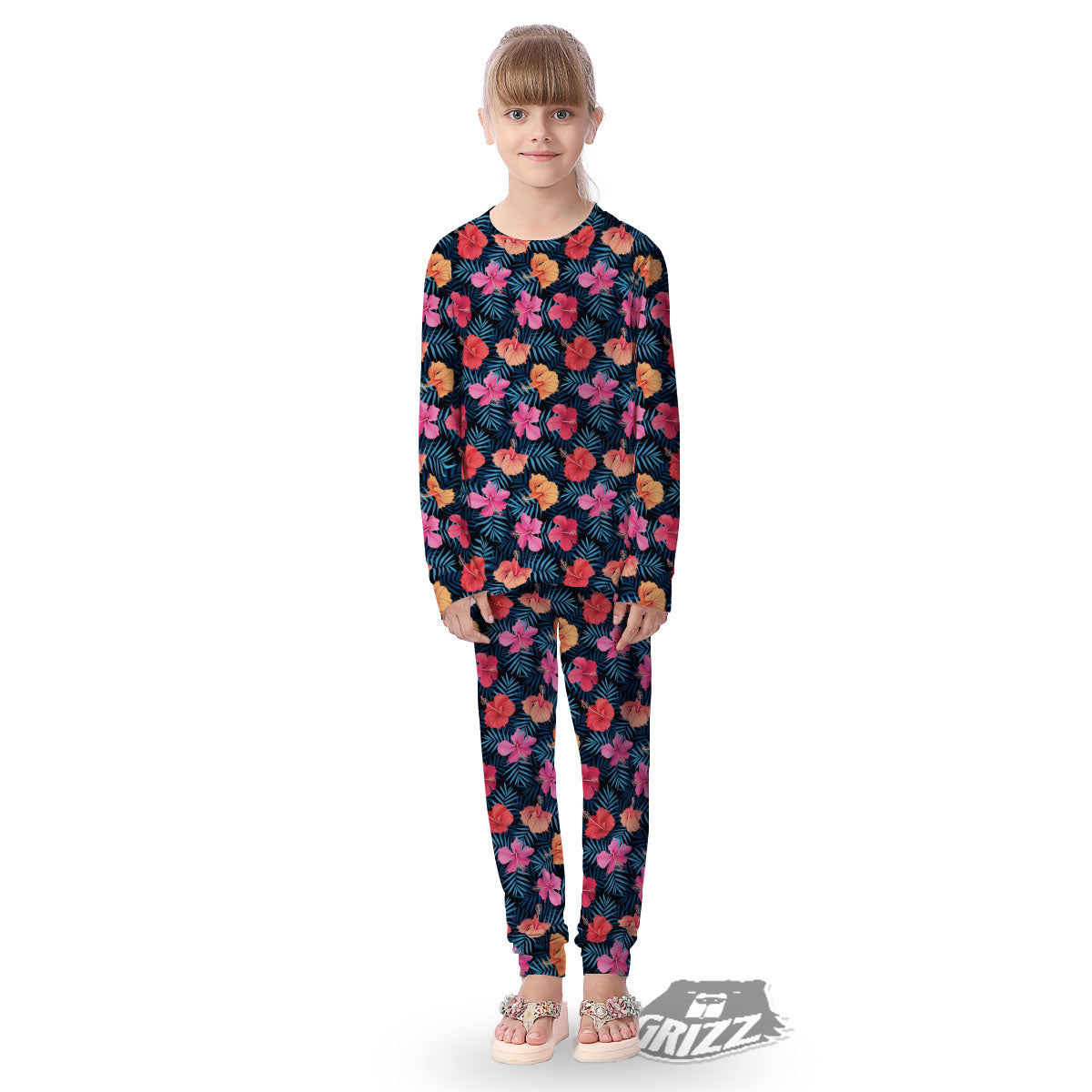 Flowers Exotic Hibiscus Print Pattern Kid's Pajamas-grizzshop