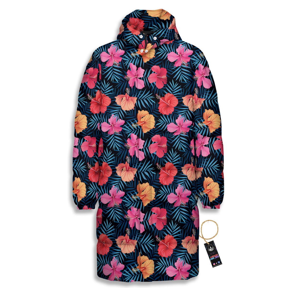 Flowers Exotic Hibiscus Print Pattern Long Down Jacket-grizzshop